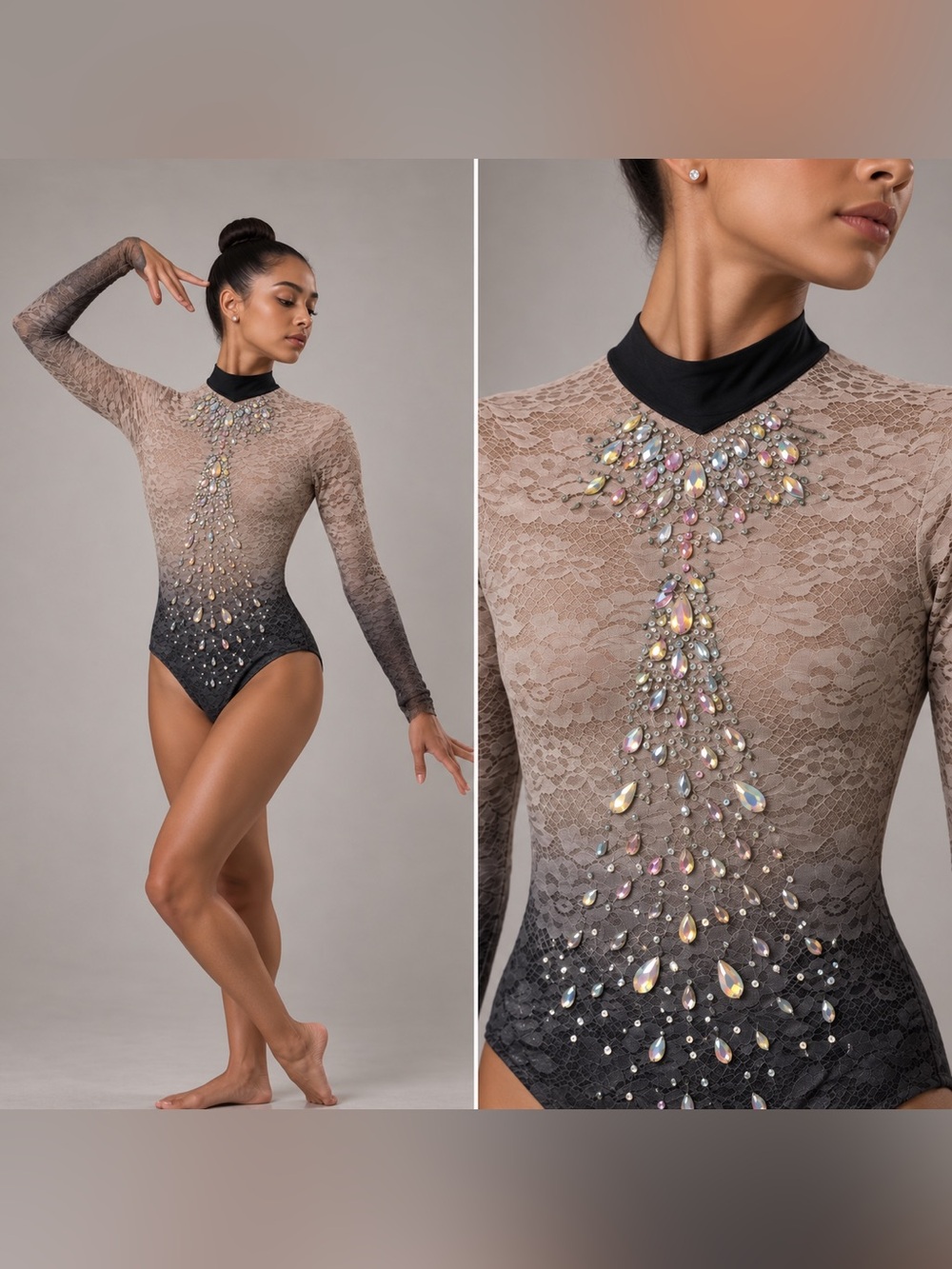 Glamour Lyrical Dance Costume brown tan lace jazz acro ombre SA-Small adult